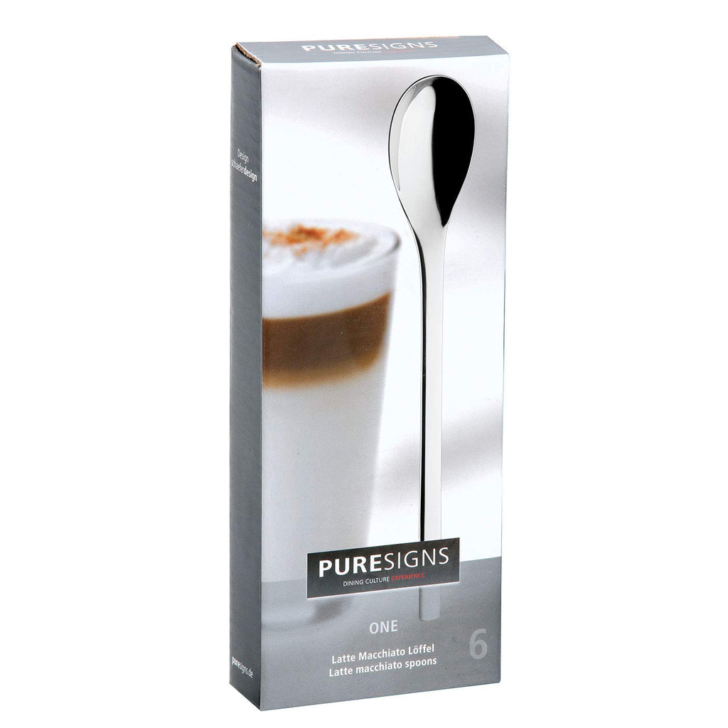 Puresigns ONE Extra Latte Macchiato Löffel 18,60cm Edelstahl Poliert Silber 6 Stück